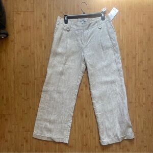 Beige Linen Wide-Leg Trousers